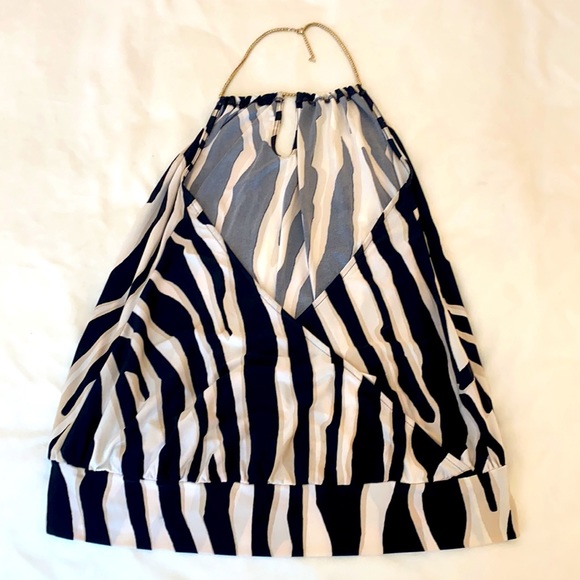 Y2K Express Silky Satin Zebra Print Backless Chain Collar Camisole Halter Top - Picture 5 of 6